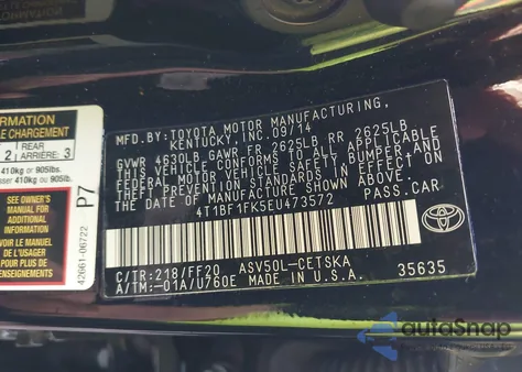 2014 Toyota Camry Se from USA, damaged, VIN 4T1BF1FK5EU473572